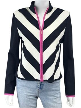 St. John Black Striped Knit Jacket Size 8 N0791